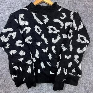 90s Style Sweater Womens S Black White Leopard Mob Wife Y2K Statement Maximalist